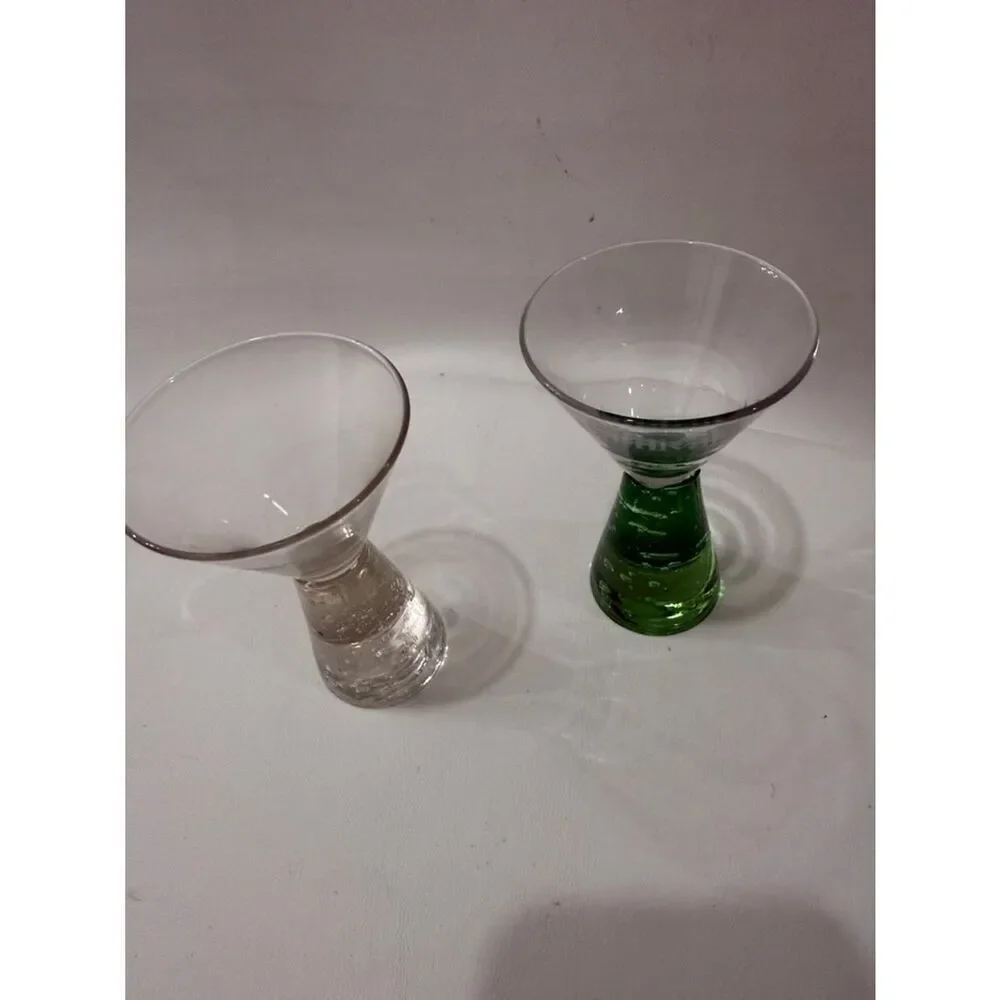 Carnival  2 Oz  Each Cruise Ship Blown Bubble Vase Shot Glasses Bar Green Clear